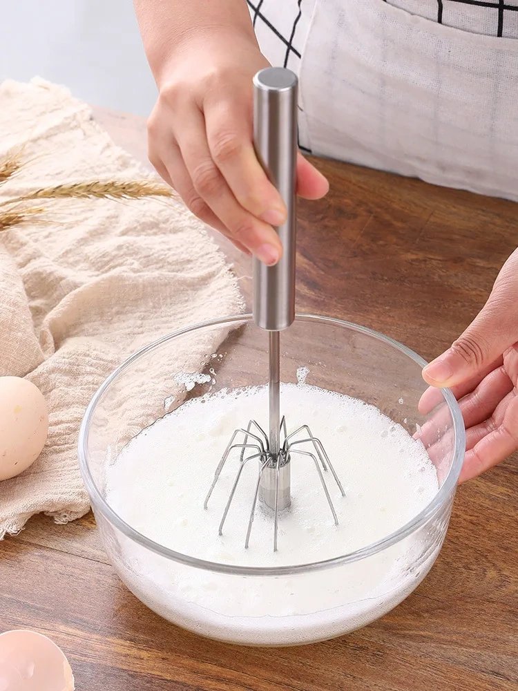 Semi-automatic Egg Beater 304 Stainless Steel Egg Whisk Manual Hand Mixer Self Turning Egg Stirrer Kitchen Accessories Egg Tools