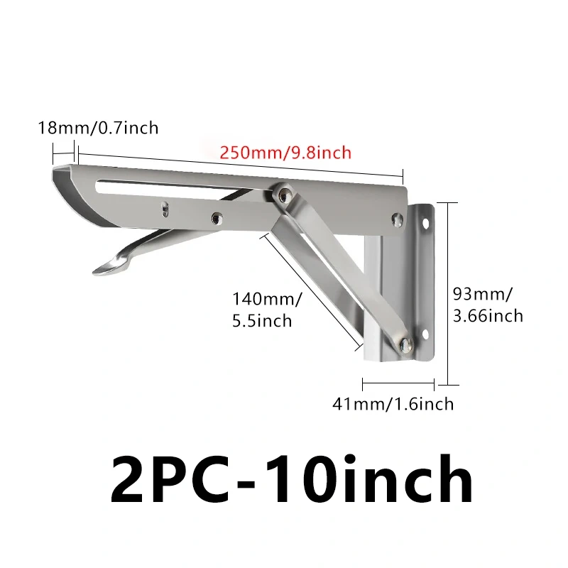 2pcs Brushed Stainless Steel 8-18 Inch Folding Angle Bracket Triangle Shelf Heavy Support Adjustable Wall Mounted Bench