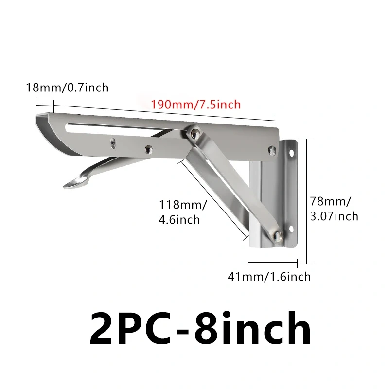 2pcs Brushed Stainless Steel 8-18 Inch Folding Angle Bracket Triangle Shelf Heavy Support Adjustable Wall Mounted Bench