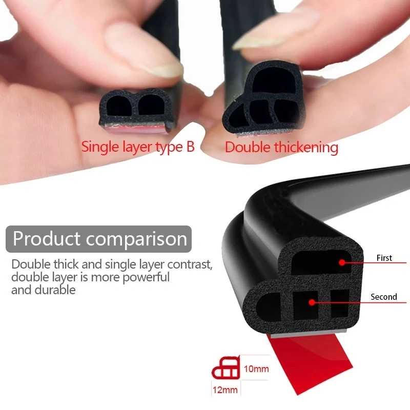 Car Door Rubber Seal Strips Auto Double Layer Sealing Stickers For Door Car Seal Weatherstrip Auto Accessories