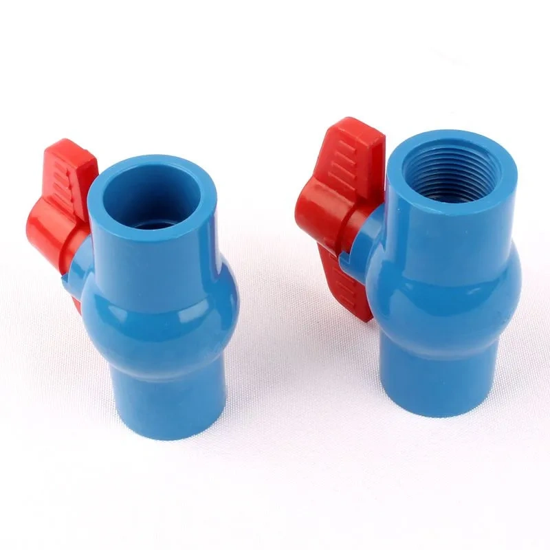 1/2" Female/Inner Dia. 20mm Socket Straight Trough Ball Valve Blue PVC Valve Garden Irrigation Fittings Red Switch Ball Valve