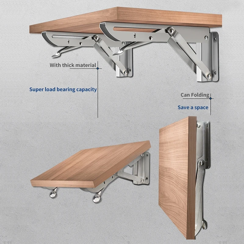 2pcs Brushed Stainless Steel 8-18 Inch Folding Angle Bracket Triangle Shelf Heavy Support Adjustable Wall Mounted Bench
