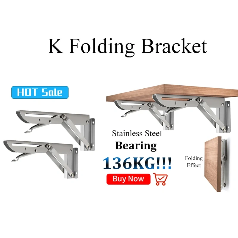 2pcs Brushed Stainless Steel 8-18 Inch Folding Angle Bracket Triangle Shelf Heavy Support Adjustable Wall Mounted Bench
