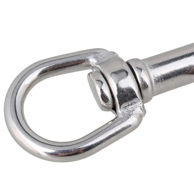 304 Stainless Steel 80mm Silver Swivel-Eye Bolt Snap Hook Round Eye Swivel Keychain Strap
