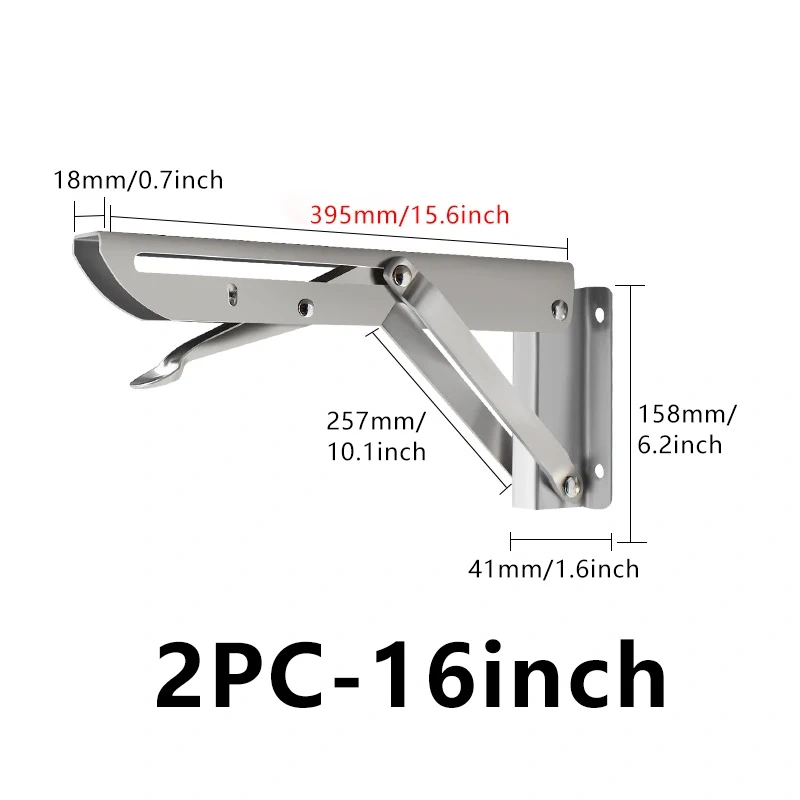 2pcs Brushed Stainless Steel 8-18 Inch Folding Angle Bracket Triangle Shelf Heavy Support Adjustable Wall Mounted Bench