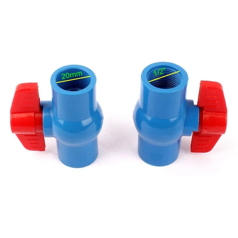 1/2" Female/Inner Dia. 20mm Socket Straight Trough Ball Valve Blue PVC Valve Garden Irrigation Fittings Red Switch Ball Valve
