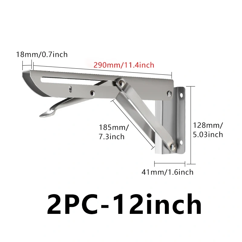 2pcs Brushed Stainless Steel 8-18 Inch Folding Angle Bracket Triangle Shelf Heavy Support Adjustable Wall Mounted Bench