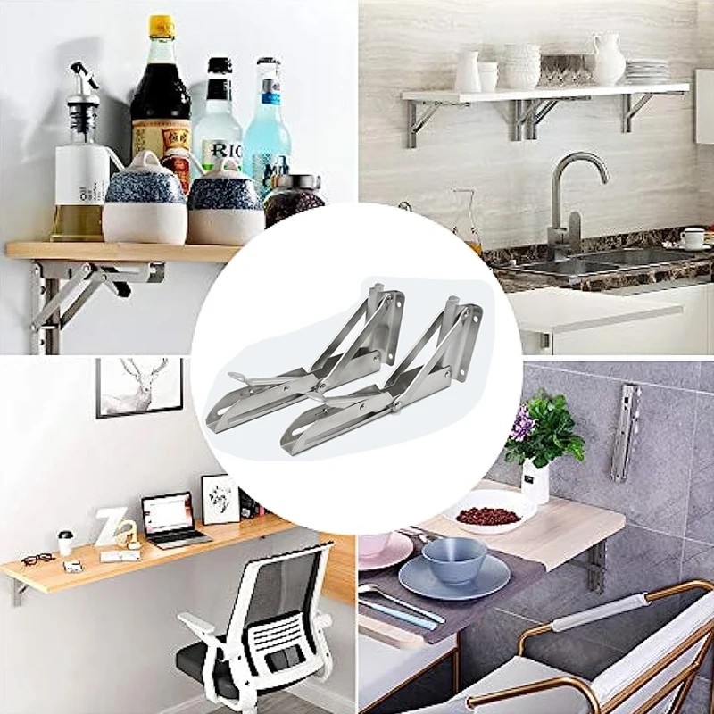 2pcs Brushed Stainless Steel 8-18 Inch Folding Angle Bracket Triangle Shelf Heavy Support Adjustable Wall Mounted Bench