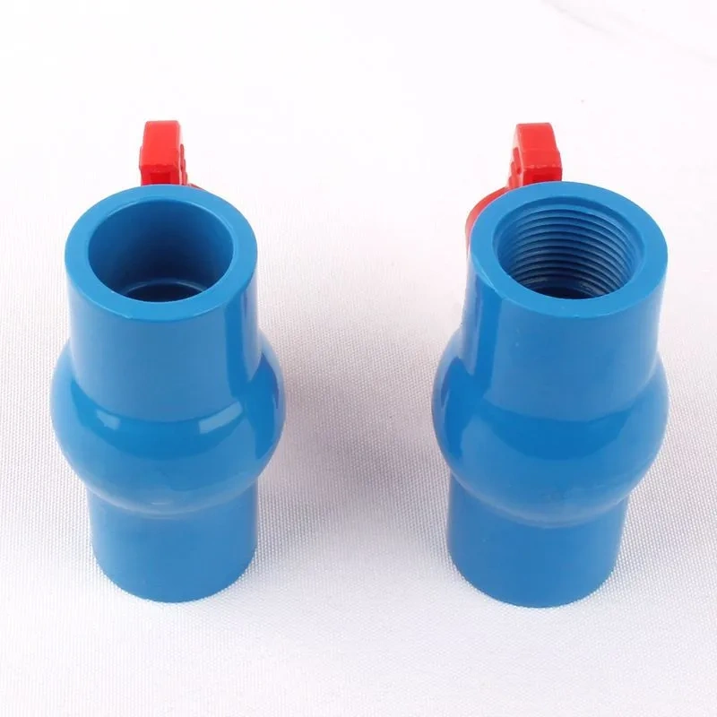 1/2" Female/Inner Dia. 20mm Socket Straight Trough Ball Valve Blue PVC Valve Garden Irrigation Fittings Red Switch Ball Valve