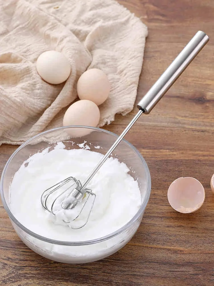 Semi-automatic Egg Beater 304 Stainless Steel Egg Whisk Manual Hand Mixer Self Turning Egg Stirrer Kitchen Accessories Egg Tools