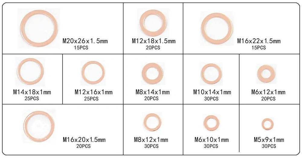 280PCS copper gasket kit high quality copper gasket flat gasket