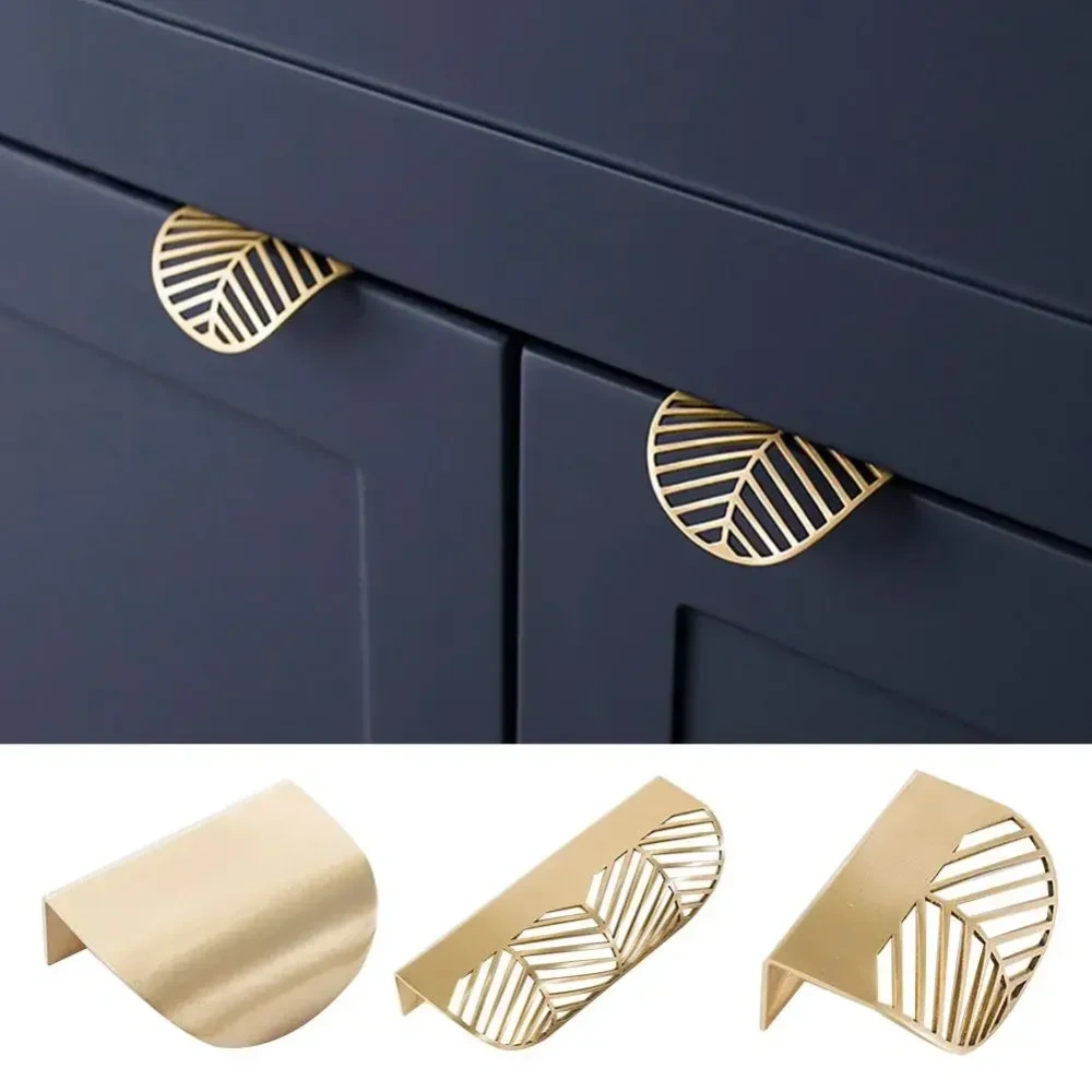 Leaf Shape Brass Gold Cabinet Pulls Furniture Handles Kitchen Door Handle Copper Drawer Pull Knobs Cupboard Handle