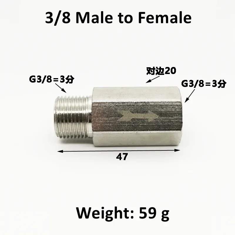 Pneumatic Check Valve Hexagonal Copper Nickel Plated Male Female thread 1/8" 1/4" 3/8" 1/2" Gas One Way Valve Air Brass Valve