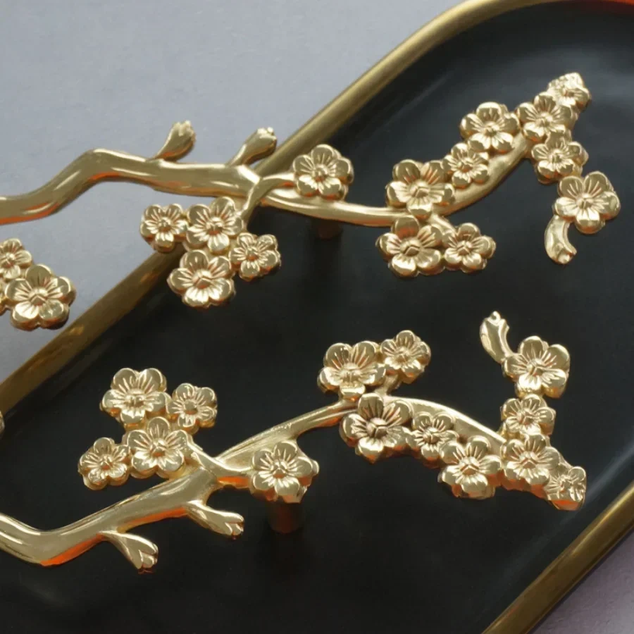 Solid Brass Plum Tree Branch Furniture Handles New Chinese Style Handles for Wardrobe and Cabinets Furniture Fittings