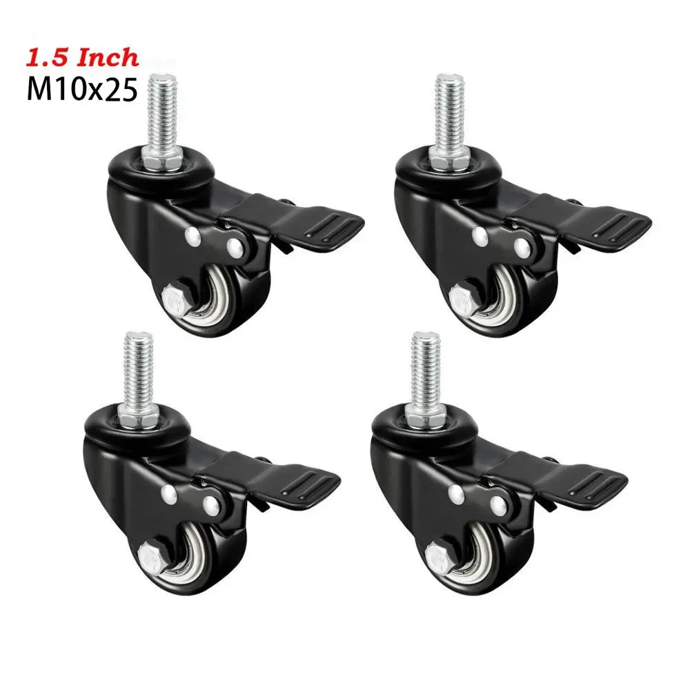 4Pcs Heavy Duty 1.5"/2" Swivel Caster Wheels Threaded Stem with Brake Trolley Furniture Caster M8/M10 Threaded Stem