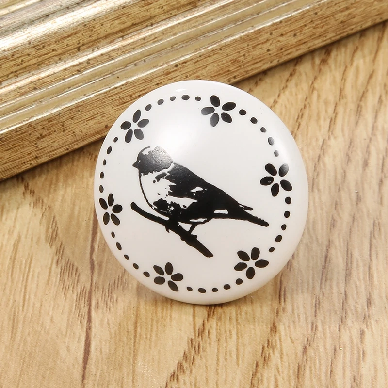 White Print Ceramic Door Knobs And Handles Furniture Drawer Knobs Cupboard Door Handles Single Hole Cabinet Handles With Screws