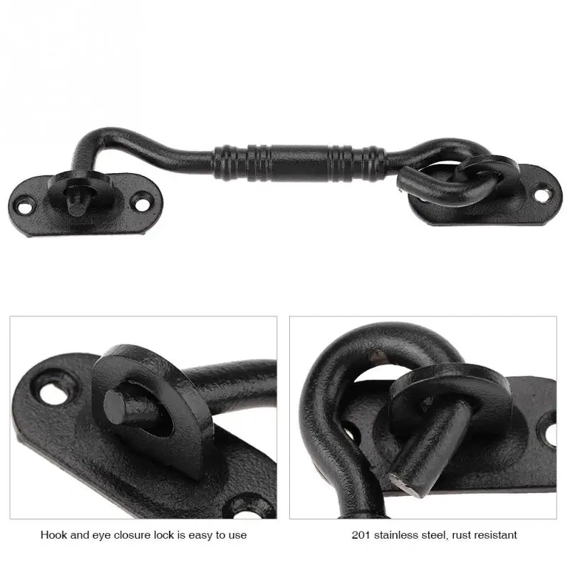 1 Set Door Hook Black 201 Stainless Steel Cabin Hook And Eye Latch Lock For Shed Gate Door Window American Barn Door Lock
