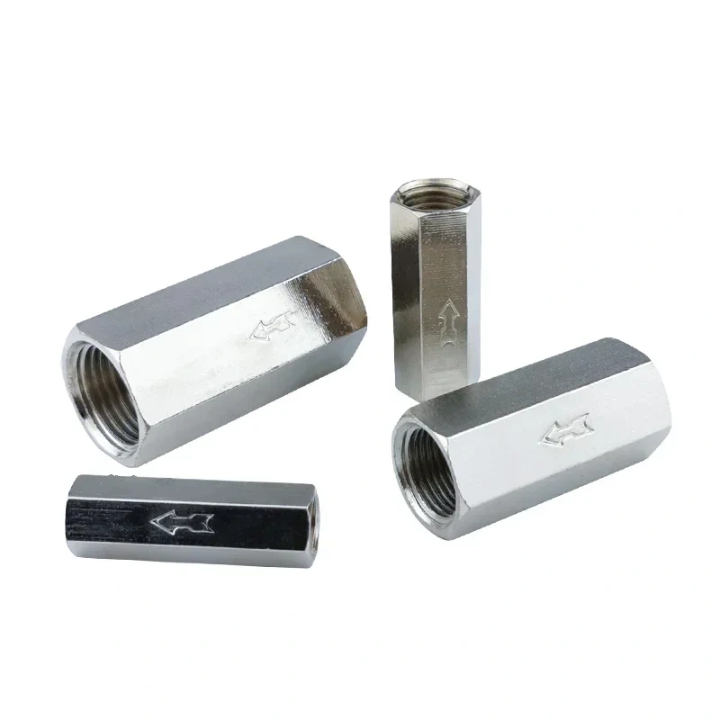 Pneumatic Check Valve Hexagonal Copper Nickel Plated Male Female thread 1/8" 1/4" 3/8" 1/2" Gas One Way Valve Air Brass Valve