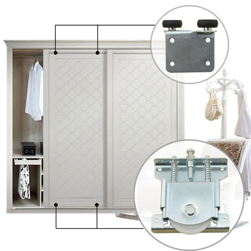 2 Set Sliding Door Pulleys Sliding Door In Kitchen/Toilet Heavy Duty Door Bearing Wheel Furniture Caster Wardrobe Door Rollers