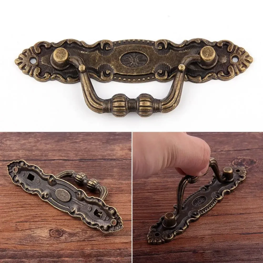 2pcs Antique Pull Handles for Drawer Cabinet Door Wooden Chest Box Bin Metal Drawer Pulls Handles Wardrobe Pulls Handles