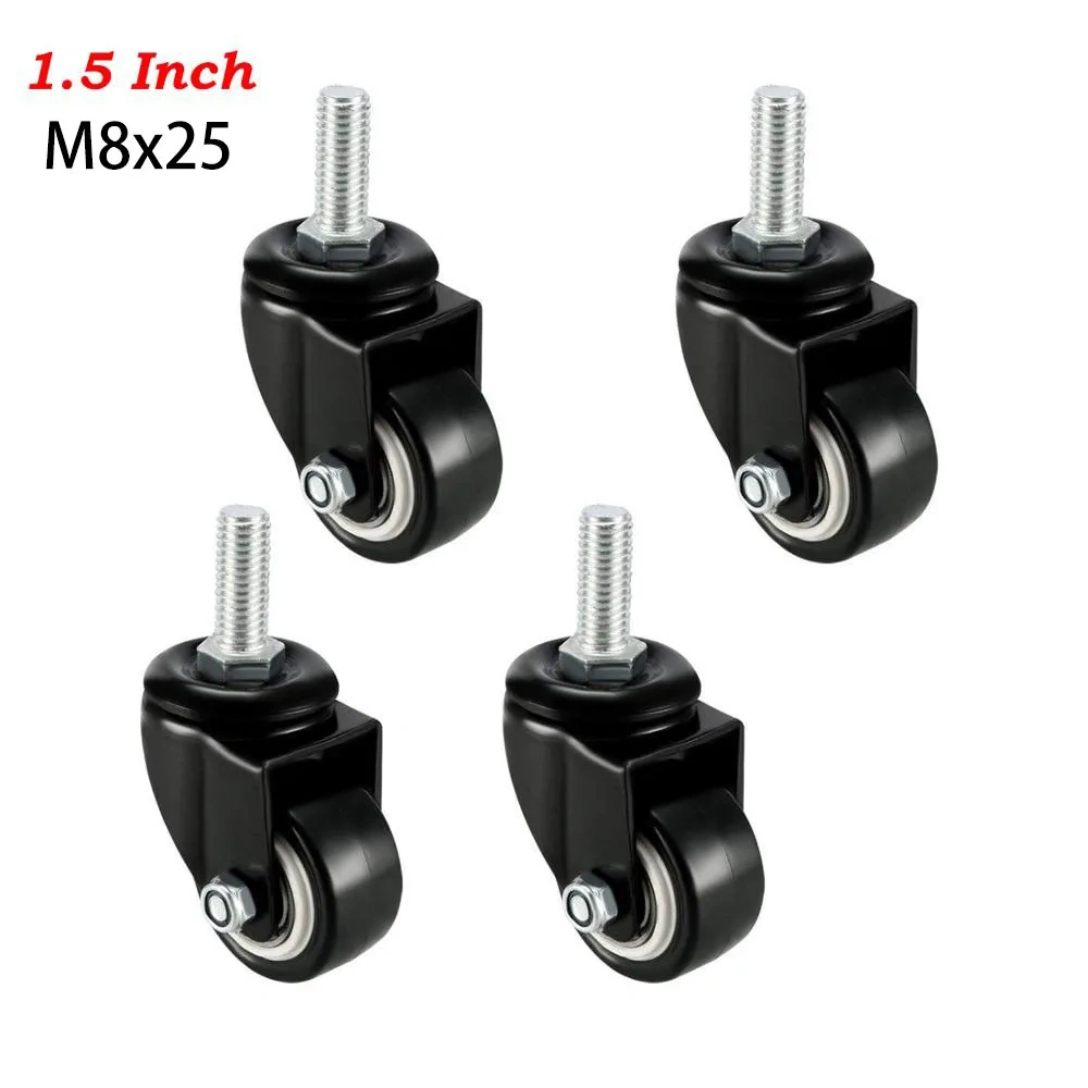 4Pcs Heavy Duty 1.5"/2" Swivel Caster Wheels Threaded Stem with Brake Trolley Furniture Caster M8/M10 Threaded Stem