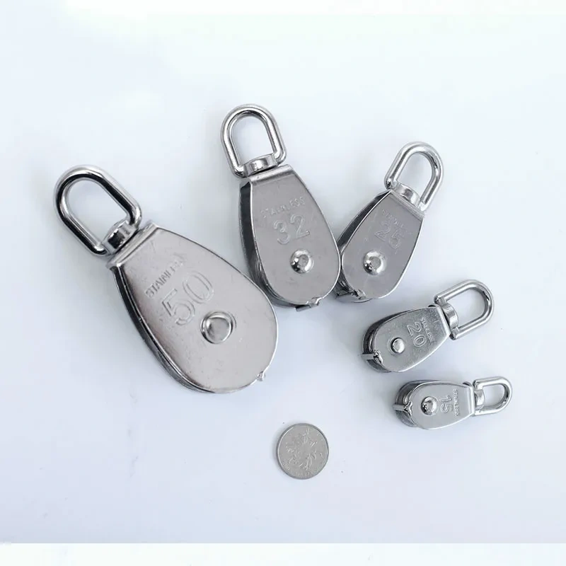 1pcs  M32 High Quality Stainless Steel Heavy Duty Steel Single Wheel Swivel Lifting Rope Pulley Block