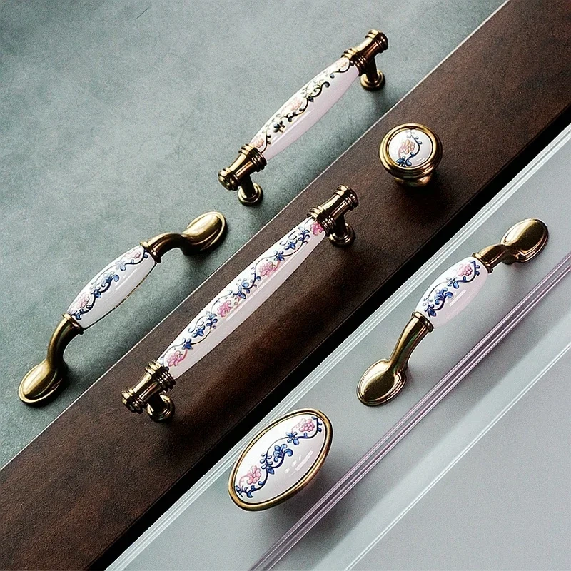 Chinese ceramic handle American retro cabinet door modern minimalist European style drawer cabinet wardrobe cabinet handle