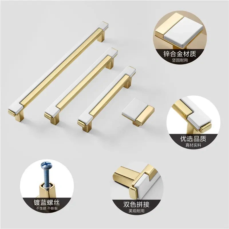 Zinc Alloy Modern Gold Black Chrome Kitchen Handle Fashion Gold Kitchen Handles Cabinet Drawer Dresser Knobs Door Hardware
