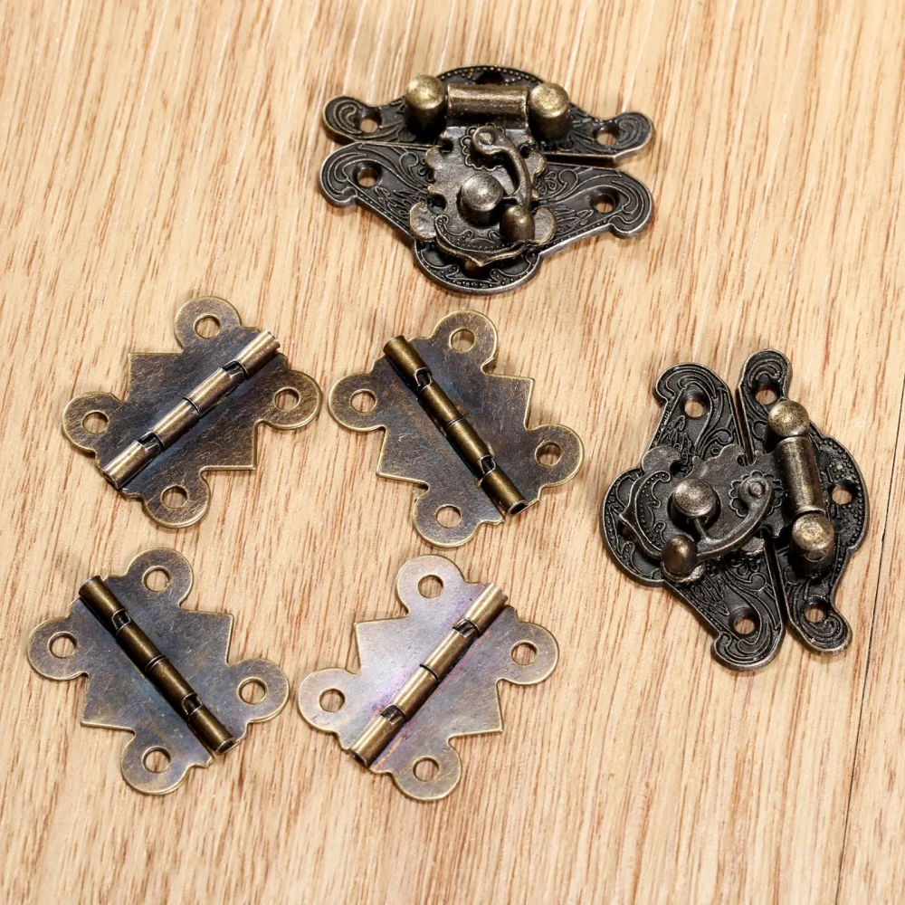 6Pcs/set Cabinet Hinges with Antique Bronze Jewelry Wooden Box Case Toggle Hasp Latch Furniture Accessories Vintage Hardware