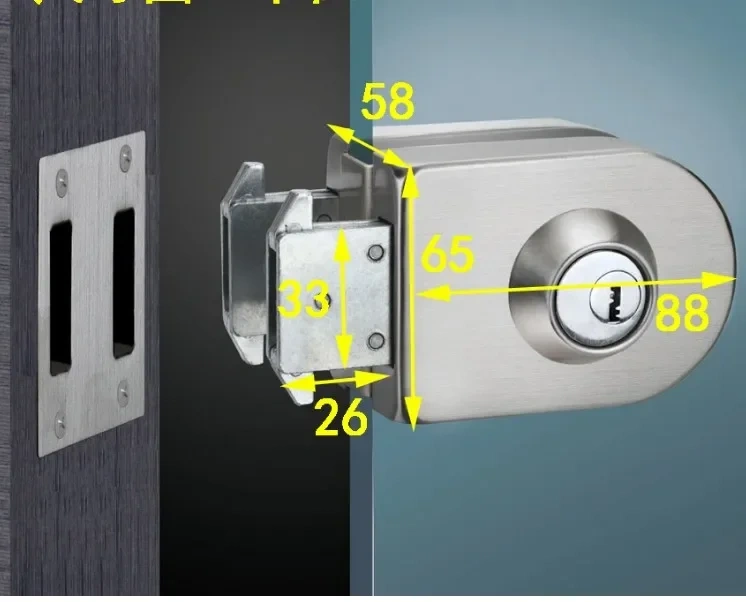 Glass Door Lock, stainless steel,No need to Drilling on glass,lock inside and outside,single door,Frameless glass door