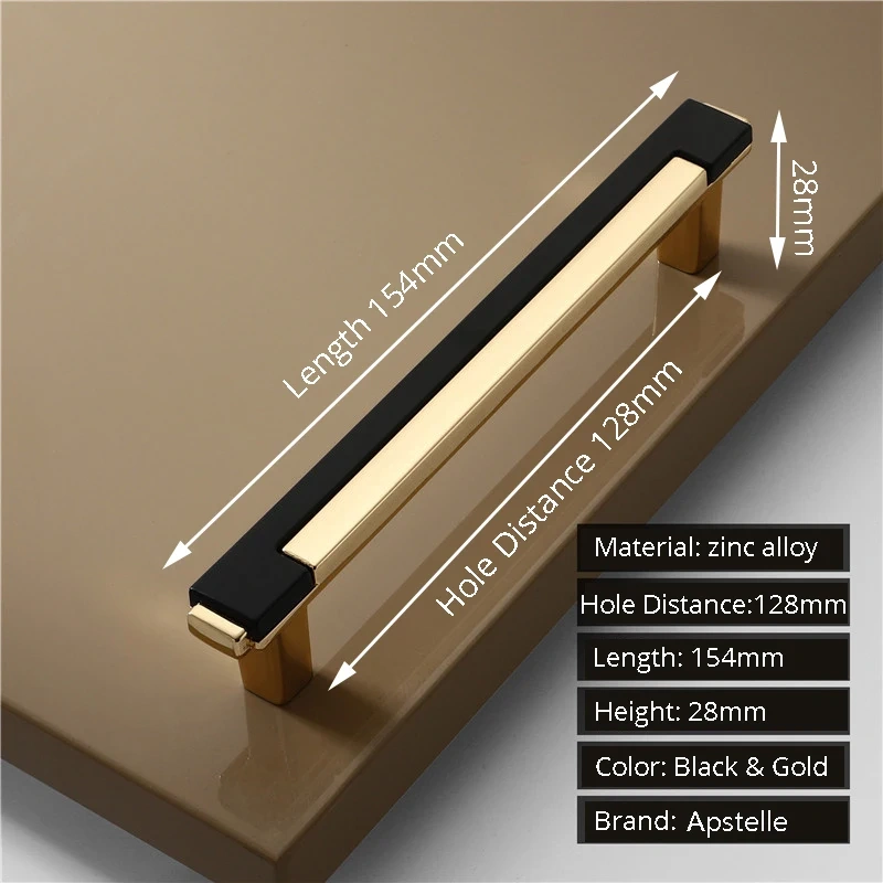 Zinc Alloy Modern Gold Black Chrome Kitchen Handle Fashion Gold Kitchen Handles Cabinet Drawer Dresser Knobs Door Hardware