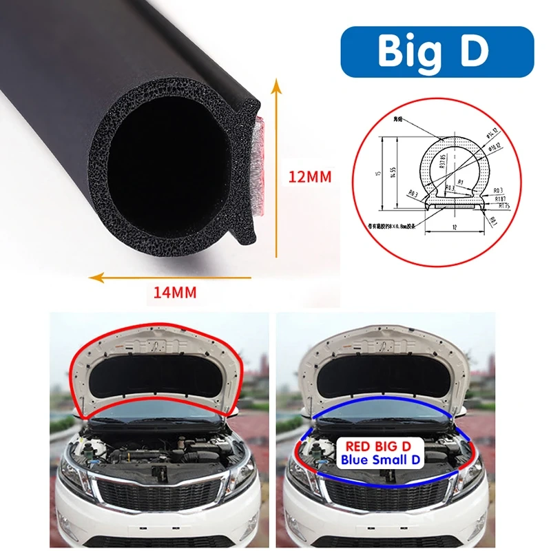 Car Door Seal Strip Rubber Big D Type Waterproof Trim Sound Insulation Soundproof Strip Car Accessories