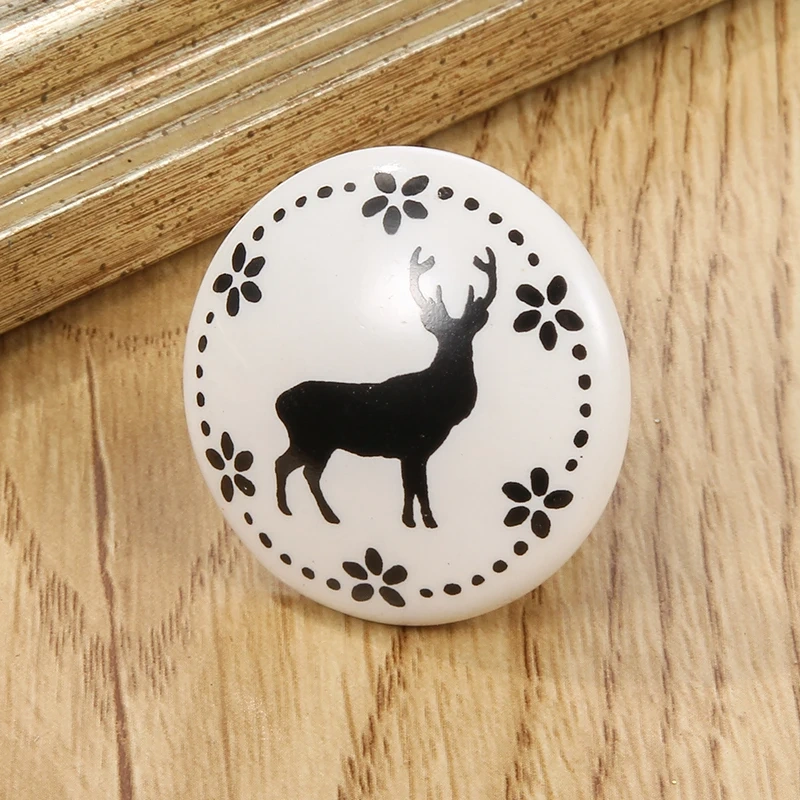 White Print Ceramic Door Knobs And Handles Furniture Drawer Knobs Cupboard Door Handles Single Hole Cabinet Handles With Screws