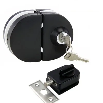 Matt Black Stainless Steel Entry Gate 10-12mm Glass Door Lock Locks W Key Glass door latch