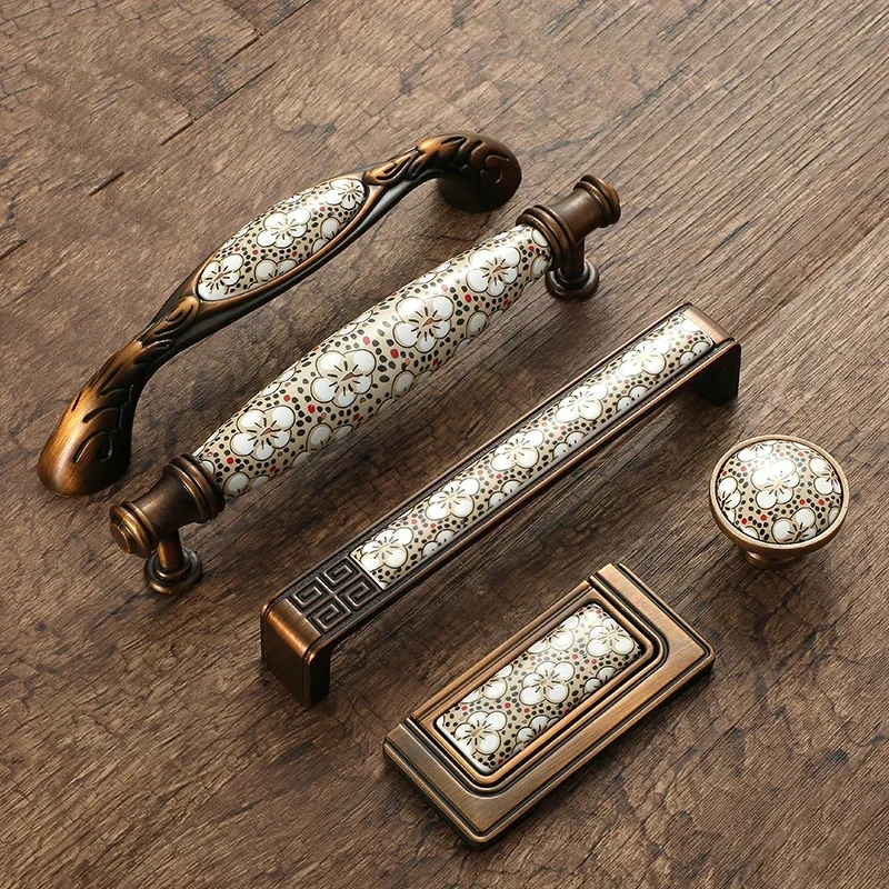Antique Bronze Ceramic Cabinet Handles Vintage Drawer Knobs Wardrobe Door Handles European Furniture Handle Hardware