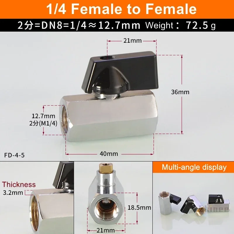 1/8" 1/4" 3/8" 1/2" Brass Ball Valve BSP Threaded Black Mini Valve Male To Female Air Compressor Water Gas Oil Shut Off Valve
