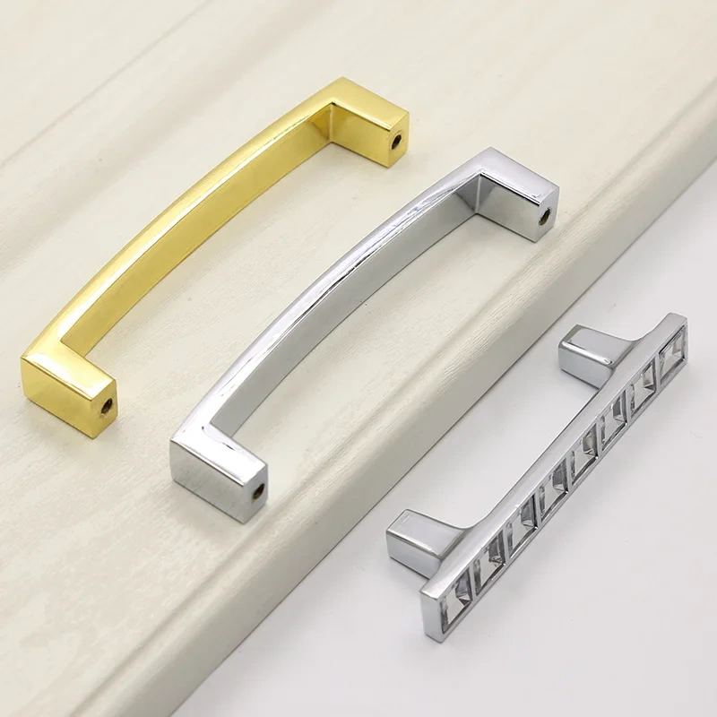 Modern Crystal Glass Knobs Cabinet Handles Silver Crystal Cupboard Pulls Drawer Knobs Kitchen Furniture Handle Hardware