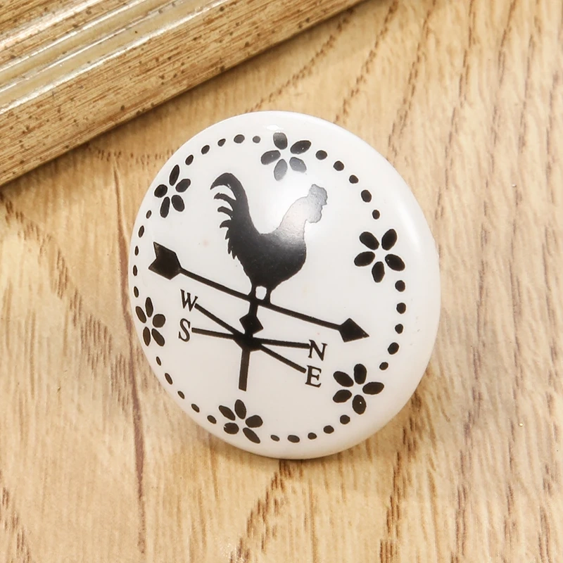 White Print Ceramic Door Knobs And Handles Furniture Drawer Knobs Cupboard Door Handles Single Hole Cabinet Handles With Screws