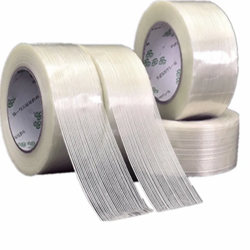 5mm-100mm 50M Strong Glass Fiber tape Transparent Striped Single Side Adhesive Tape Industrial Strapping Packaging Fixed Seal