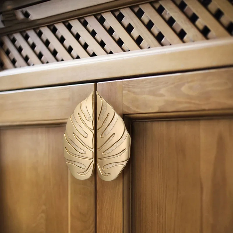Leaf Handle Black Gold Leaves Creative Cabinet Handles Drawer knobs Wardrobe Door handles Furniture Handles