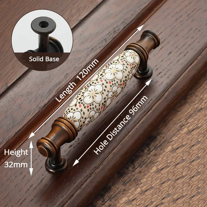 Antique Bronze Ceramic Cabinet Handles Vintage Drawer Knobs Wardrobe Door Handles European Furniture Handle Hardware