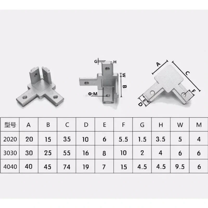 4pcs 3 Way End Angle Bracket Connectors For Europe Standard Aluminium Extrusion Profile 2020 Series Socket 6mm With Screws