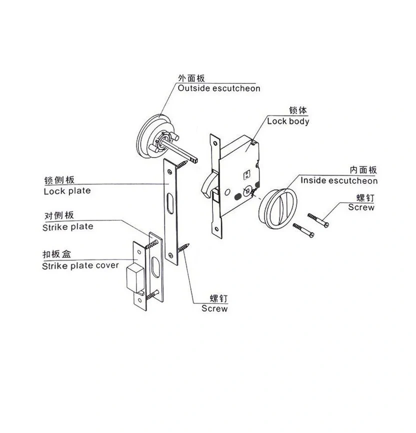 Sliding Door Lock set Kit 35-50mm Door Thickness Hook Lock Pocket door Round