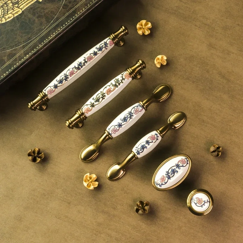 Chinese ceramic handle American retro cabinet door modern minimalist European style drawer cabinet wardrobe cabinet handle
