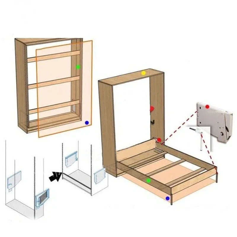 Murphy Wall Bed Hardware Kit Fold Down Bed Mechanism On walls Invisible Lifting Flip Bed Hinges Support Folding Bed Plate Hinge