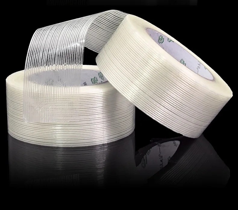 5mm-100mm 50M Strong Glass Fiber tape Transparent Striped Single Side Adhesive Tape Industrial Strapping Packaging Fixed Seal