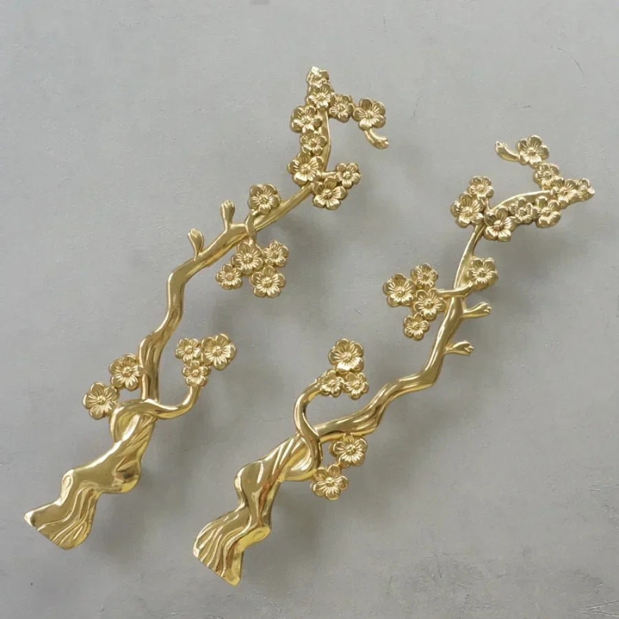 Solid Brass Plum Tree Branch Furniture Handles New Chinese Style Handles for Wardrobe and Cabinets Furniture Fittings