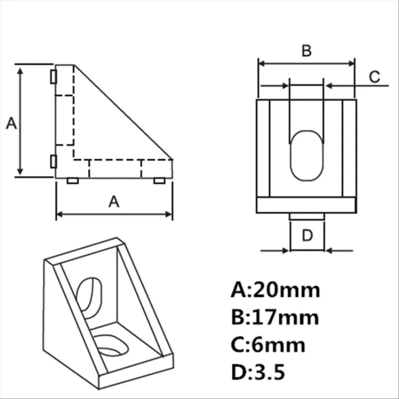100pcs 2020 Brackets Corner fitting angle aluminum 20x20Corner Bracket 20x20x17mm Solid Cast For 20mm Extrusion CNC Routers