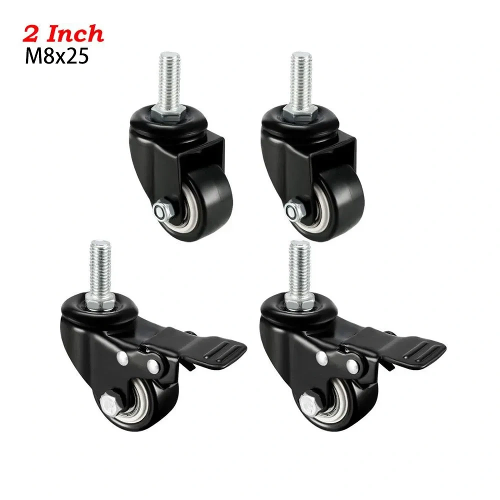 4Pcs Heavy Duty 1.5"/2" Swivel Caster Wheels Threaded Stem with Brake Trolley Furniture Caster M8/M10 Threaded Stem