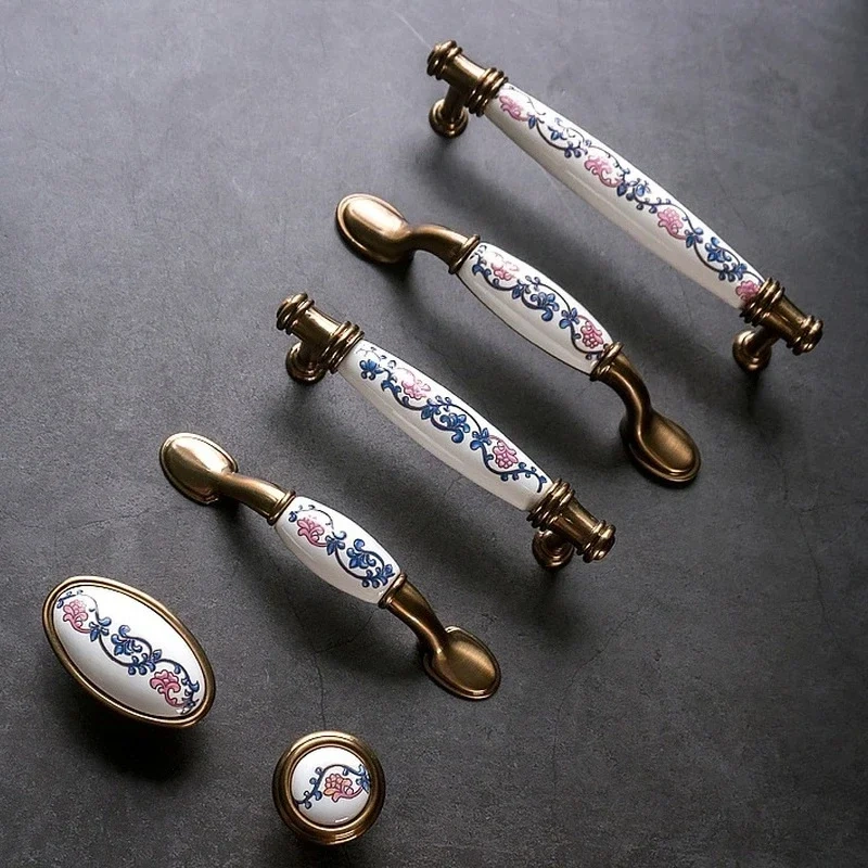 Chinese ceramic handle American retro cabinet door modern minimalist European style drawer cabinet wardrobe cabinet handle